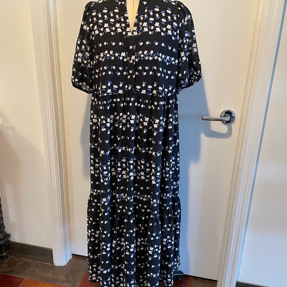 Ann Taylor Floral Split Neck Midi Dress Size S